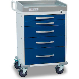 Rescue Series Anesthesiology Medical Cart, White Frame with 5 Blue Drawers