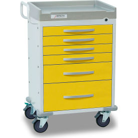Rescue Series Isolation Medical Cart, White Frame with 6 Yellow Drawers