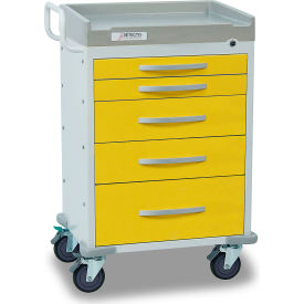 Rescue Series Isolation Medical Cart, White Frame with 5 Yellow Drawers