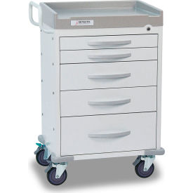 Rescue Series General Purpose Medical Cart, White Frame with 5 White Drawers