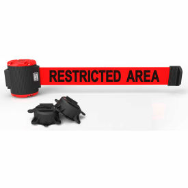 Magnetic Wall Mount Barrier, 30' Red "Restricted Area" Belt