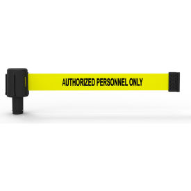 Wall Mount Retractable Belt Barrier, 15' Yellow "Authorized Personnel Only" Belt