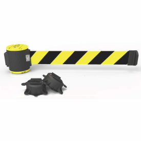 Magnetic Wall Mount Barrier, 30' Black/Yellow Stripe Belt