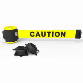 Magnetic Wall Mount Barrier, 30' Yellow "Caution" Belt