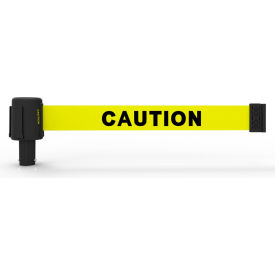 Wall Mount Retractable Belt Barrier, 15' Yellow "Caution" Belt