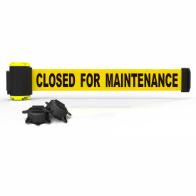 Magnetic Wall Mount Barrier, 7' Yellow "Closed For Maintenance" Belt