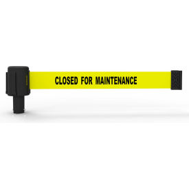 PLUS Wall Mount Retractable Belt Barrier, 15' Yellow "Closed For Maintenance" Belt