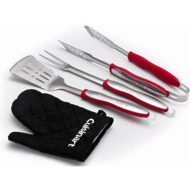 3-Piece Grilling Tool Set w/ Grill Glove, Red/Black