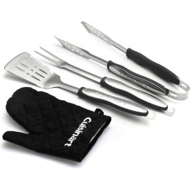 3-Piece Grilling Tool Set with Grill Glove, Black