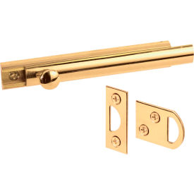 Slide Bolt and Keeper, 4"L, Polished Brass
