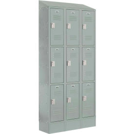 LockUp 3-Tier 9 Door Electronic Locker w/Louver Door, 36"Wx18"Dx82"H, Gray, Assembled