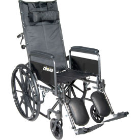 Silver Sport Reclining Wheelchair with Elevating Leg Rests, Detachable Full Arms, 18" Seat