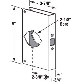 Lock/Door Guard, 3-7/8"Lx9"H, 1-3/4" Thick Door, 2-3/8" Backset, Stainless Steel