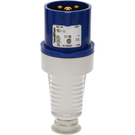Male Plug, 16/20A, 3P, 230/250Vac, 6 Hr, IP44, With Cable Gland