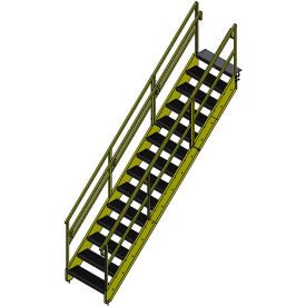 OSHA 14 Step Steel Stairway, 36"W, 124"H, Yellow