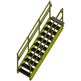OSHA 11 Step Steel Stairway, 36"W, 98"H, Yellow