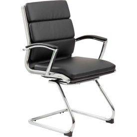 Reception Guest Chair with Arms - Vinyl - Mid Back - Black