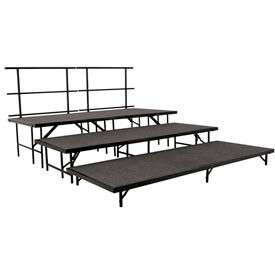 Stage Set with Carpet - 96"L x 36"W - 8"H, 16"H, 24"H & Two Guard Rails - Grey