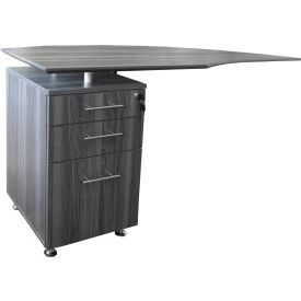 Medina 63"W Left Curved Desk Return With Pencil-Box-File Pedestal Gray Steel