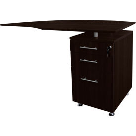 63"W Right Curved Desk Return With Pencil-Box-File Pedestal Mocha