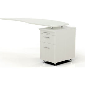 63"W Left Curved Desk Return With Pencil-Box-File Pedestal Sea Salt