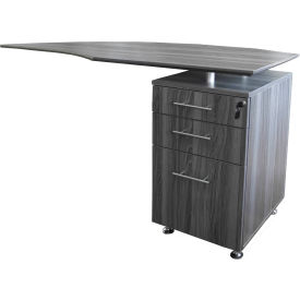 Medina 63"W Right Curved Desk Return With Pencil-Box-File Pedestal Gray Steel