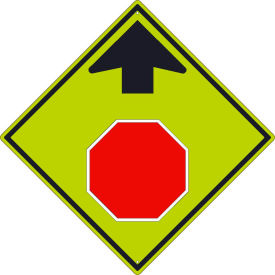 Traffic Sign, Stop Ahead With Arrow (Graphic), 30" X 30", Yellow