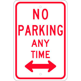 Traffic Sign, No Parking Any Time With Double Arrow, 18" X 12", White
