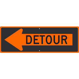 Traffic Sign, Detour Inside Arrow Left Sign, 12" X 36", Orange