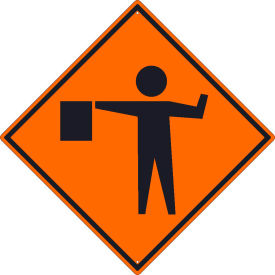 Traffic Sign, Flagger Ahead Graphic Sign, 30" X 30", Orange
