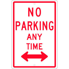 TM016H Traffic Sign, No Parking Any Time With Double Arrow, 18" X 12", White