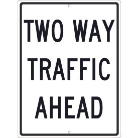 TM517K Traffic Sign, Two Way Traffic Ahead Sign, 24" x 18", White