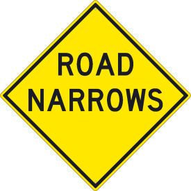 Traffic Sign, Road Narrows Sign, 30" X 30", Yellow