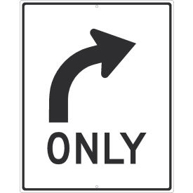Traffic Sign, Right Turn Only Arrow Sign, 30" X 24", White