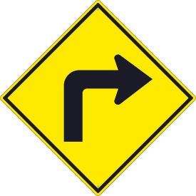 Traffic Sign, Right Turn Arrow Graphic Sign, 30" X 30", Yellow