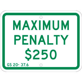 Traffic Sign, Maximum Penalty $250, 9" X 12", White