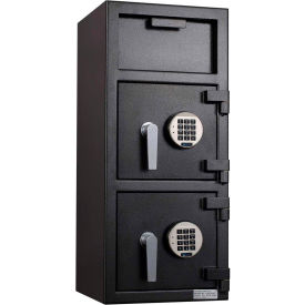 FDD-3214 II Narrow Body Dual Door Depository Safe With Electronic Lock Gray