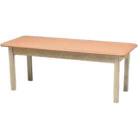 Wooden Treatment Table, Blue Upholstery, Natural Frame, 72"L x 24"W x 30"H