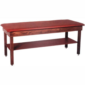 Wooden Treatment Table with Shelf, Blue Upholstery, Natural Frame, 72"L x 24"W x 30"H