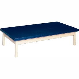 Fixed Height Upholstered Mat Platform Table, Royal Blue, Natural Wood Finish, 72"L x 36"W x 21"H