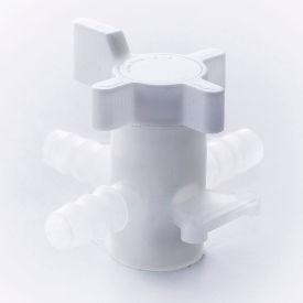 Three-Way PVDF Fluoroplastic Stopcock, 10mm Tubing, 8mm Bore