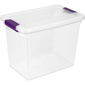 Plastic Storage Box with Latched Lid, 27 Qt. Capacity, 17"L x 11-1/8"W x 12-3/4"H, Clear
