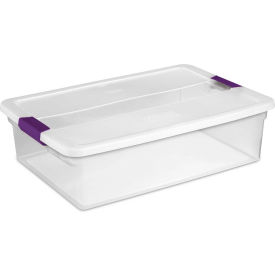 Plastic Storage Box with Latched Lid, 32 Qt Capacity, 23-5/8"L x 16-3/8"W x 6-1/2"H, Clear