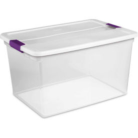 Plastic Storage Box with Latched Lid, 66 Qt. Cap., 23-5/8"L x 16-3/8"W x 13-1/4"H, Clear