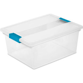Plastic Deep Clip Storage Box with Latched Lid, 14"L x 11"W x 6-1/4"H, Clear