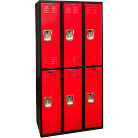 2-Tier 6 Door Tie Locker, 36"W x 18"D x 72"H, Black/Red, Assembled