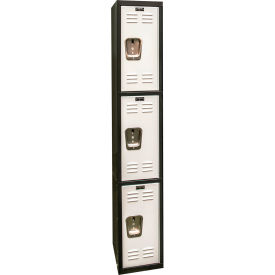 3-Tier 3 Door Tie Locker, 12"W x 18"D x 72"H, Black/Gray, Assembled