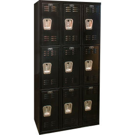 3-Tier 9 Door Tie Locker, 36"W x 18"D x 72"H, Black, Assembled