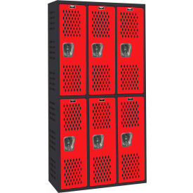 2-Tier 6 Door Gym/PE Ventilated Locker, 36"W x 18"D x 72"H, Black/Red, Assembled