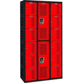 6-Tier 14 Door Gym/PE Ventilated Locker, 36"W x 18"D x 72"H, Black/Red, Assembled